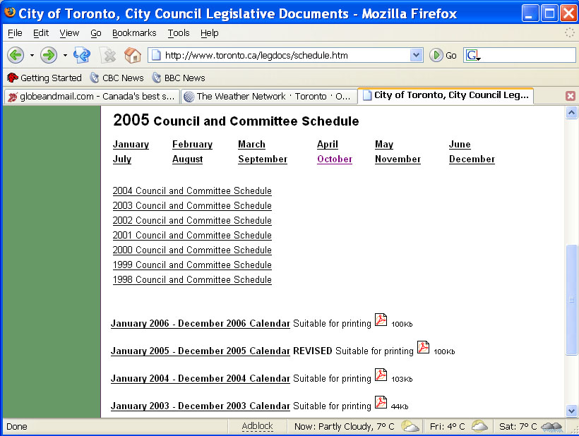 Toronto City Council Schedule screen shot Toronto City Council Schedule screen shot