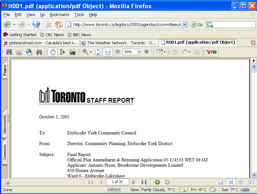 City of Toronto Staff Report screen shot City of Toronto Staff Report screen shot